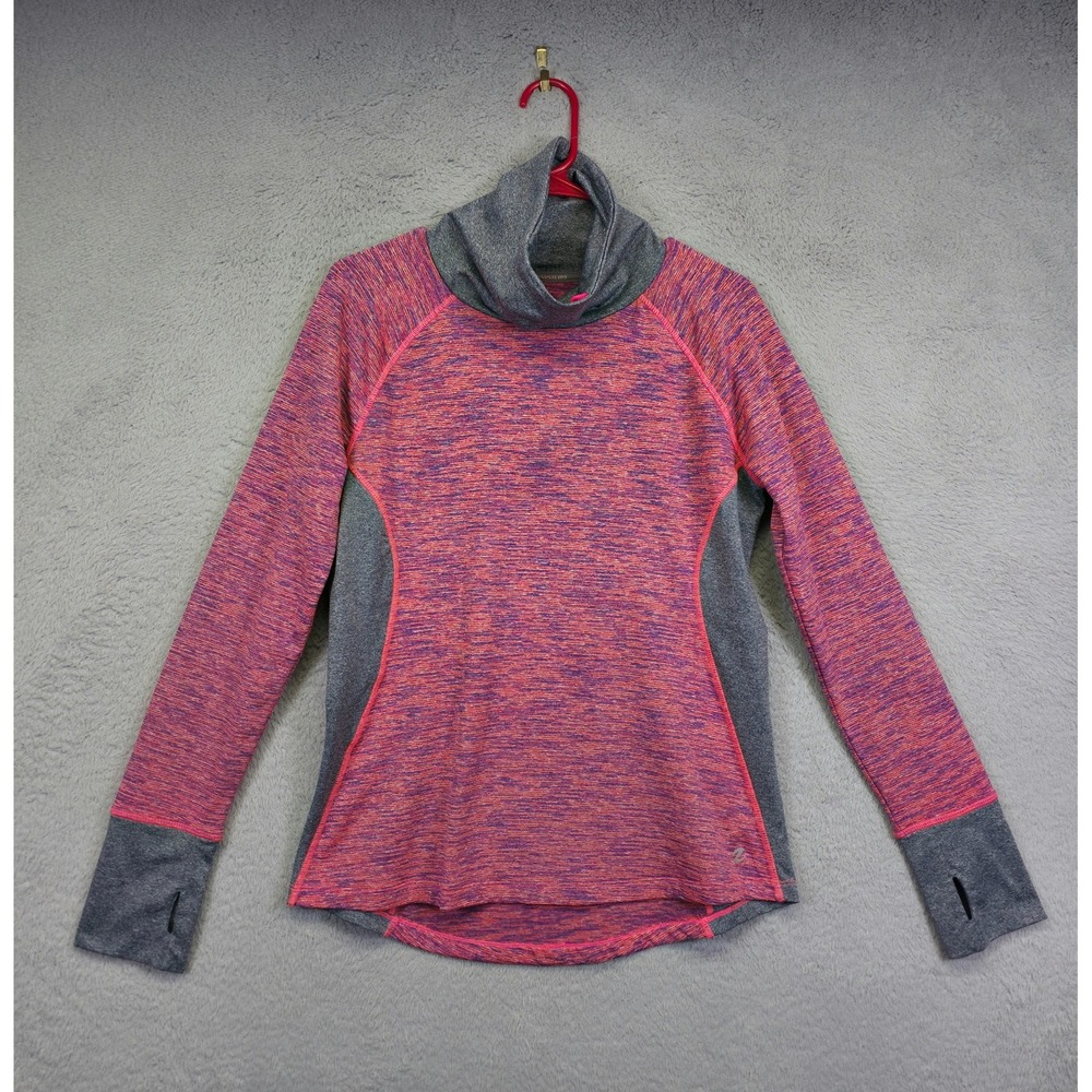 Energy Zone Top Womens M Pink Gray‎ Funnel Neck Raglan Performance Athleisure